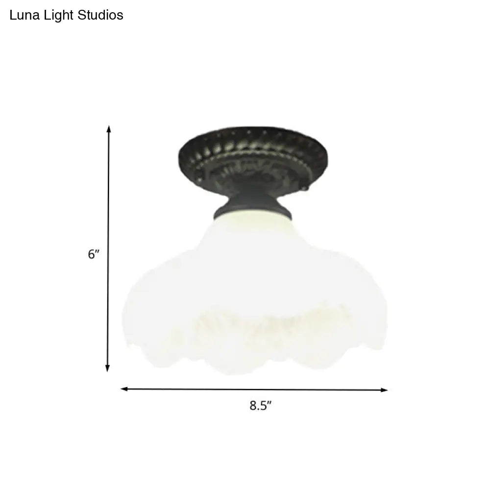 Traditional White Glass Ceiling Mounted Flush Mount Lamp for Corridor