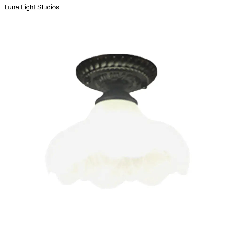Traditional White Glass Ceiling Mounted Flush Mount Lamp for Corridor