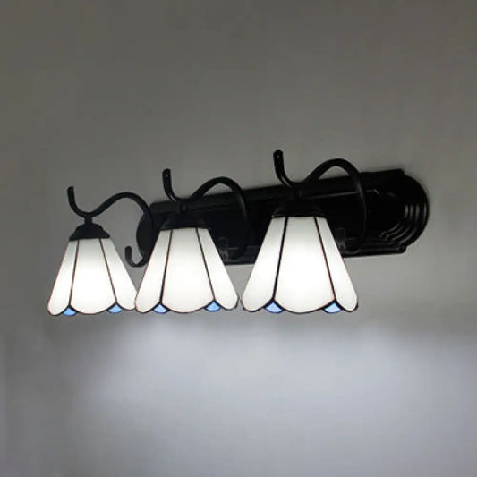 Traditional White Glass Cone Wall Sconce with 3 Heads for Bedroom Lighting