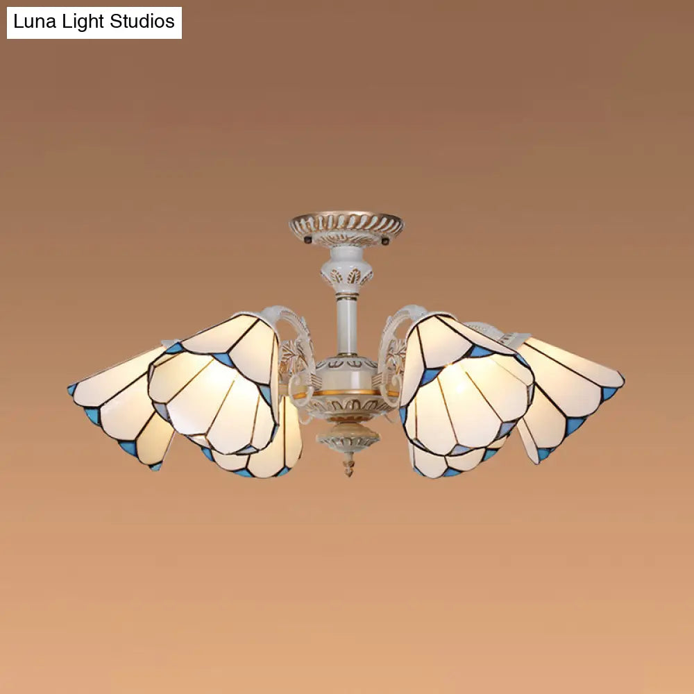 Traditional White Glass Conical Chandelier - 3/6/8 Lights - Kitchen Ceiling Light Fixture
