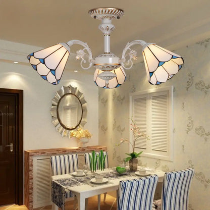 DecorBites™ DecorBites™ Traditional White Glass Conical Chandelier - 3/6/8 Lights - Kitchen Ceiling Light Fixture
