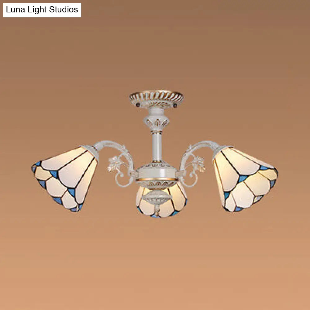 Traditional White Glass Conical Chandelier - 3/6/8 Lights - Kitchen Ceiling Light Fixture