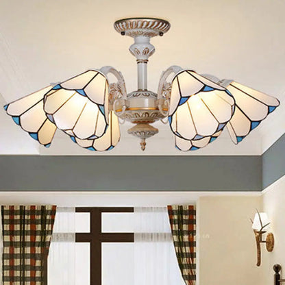 DecorBites™ DecorBites™ Traditional White Glass Conical Chandelier - 3/6/8 Lights - Kitchen Ceiling Light Fixture