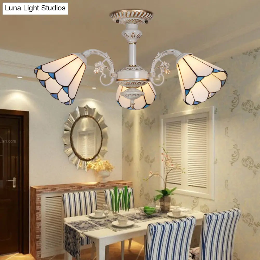 Traditional White Glass Conical Chandelier - 3/6/8 Lights - Kitchen Ceiling Light Fixture