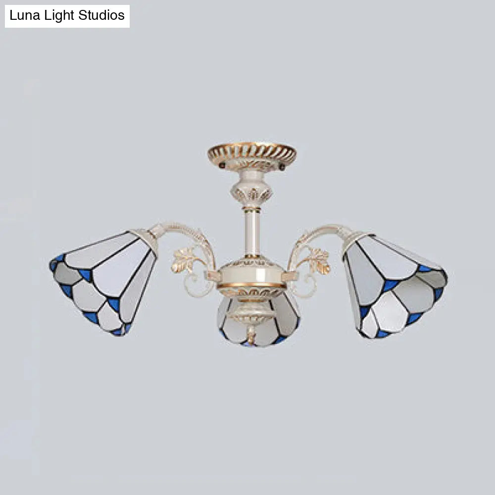 Traditional White Glass Conical Chandelier - 3/6/8 Lights - Kitchen Ceiling Light Fixture