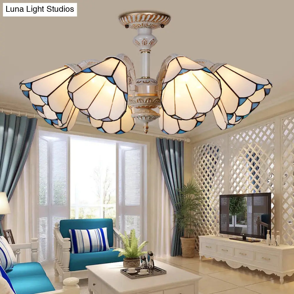 Traditional White Glass Conical Chandelier - 3/6/8 Lights - Kitchen Ceiling Light Fixture