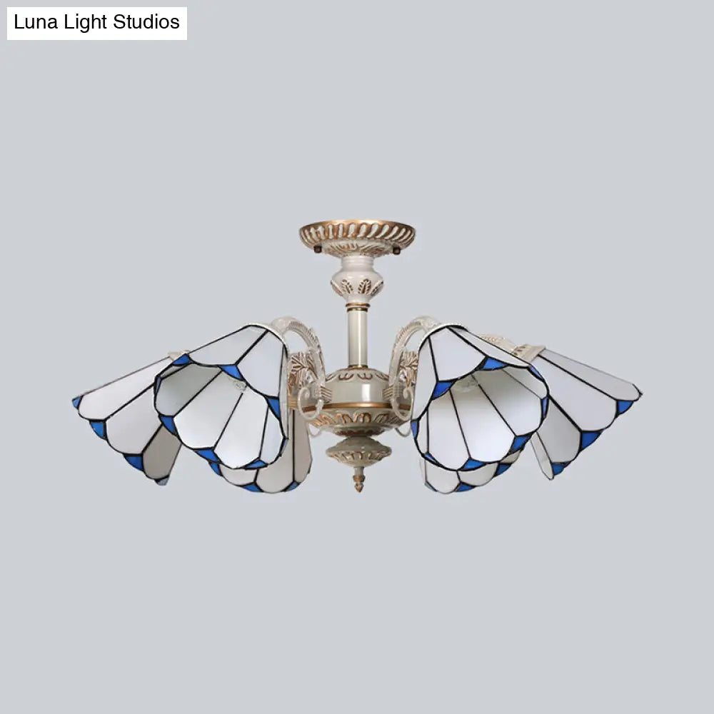 Traditional White Glass Conical Chandelier - 3/6/8 Lights - Kitchen Ceiling Light Fixture