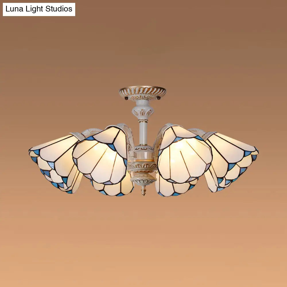Traditional White Glass Conical Chandelier - 3/6/8 Lights - Kitchen Ceiling Light Fixture