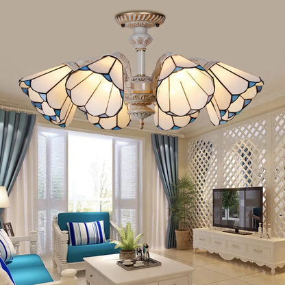 DecorBites™ DecorBites™ Traditional White Glass Conical Chandelier - 3/6/8 Lights - Kitchen Ceiling Light Fixture