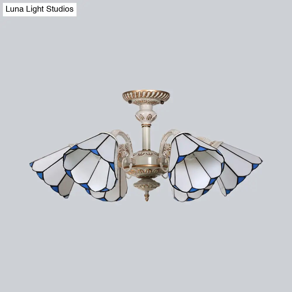 Traditional White Glass Conical Chandelier - 3/6/8 Lights - Kitchen Ceiling Light Fixture