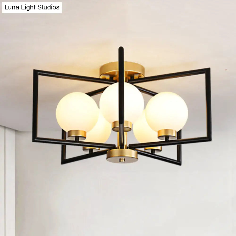 Traditional White Glass Flush Mount Ceiling Fixture with 5 Lights for Living Room