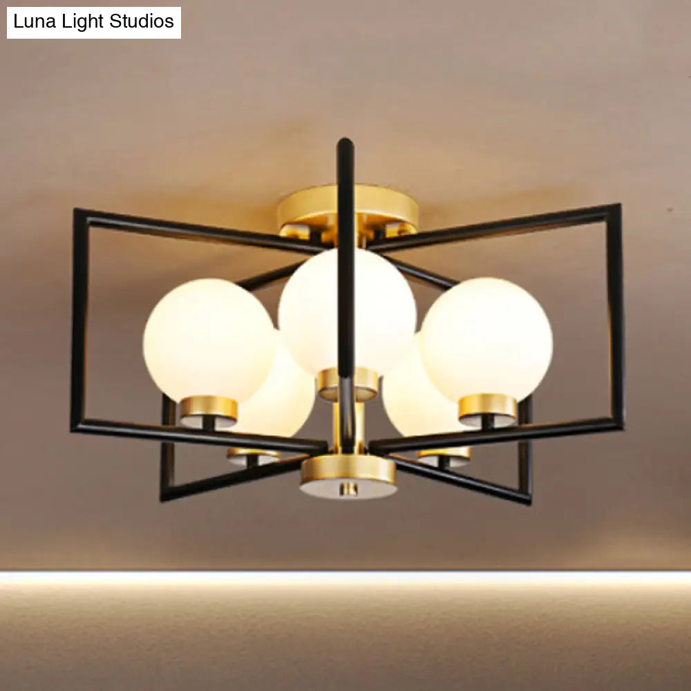 Traditional White Glass Flush Mount Ceiling Fixture with 5 Lights for Living Room