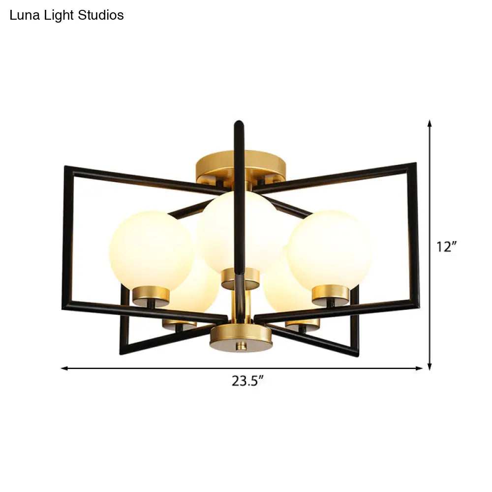 Traditional White Glass Flush Mount Ceiling Fixture with 5 Lights for Living Room