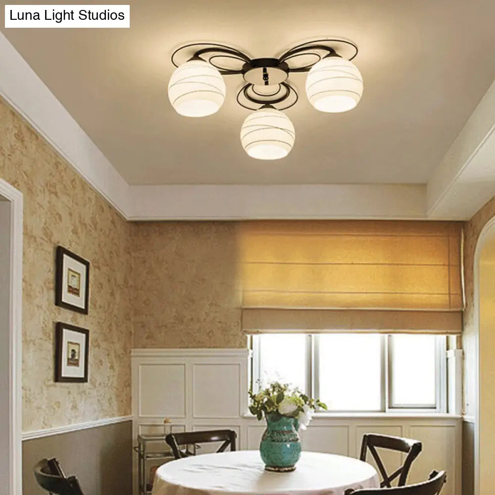Traditional White Glass Flush Mount Ceiling Light - 3/6/9 Orb Lights for Living Room