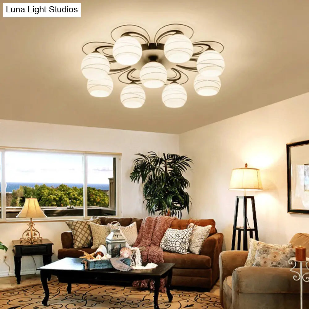 Traditional White Glass Flush Mount Ceiling Light - 3/6/9 Orb Lights for Living Room