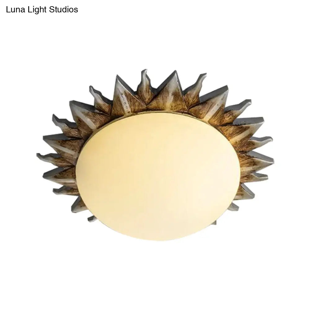 Traditional White Glass Flush Mount Ceiling Light for Dining Room - 1/3 Sunburst Lights, Sizes 9" or 15