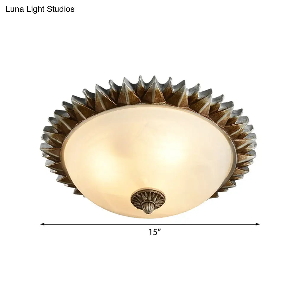 Traditional White Glass Flush Mount Ceiling Light for Dining Room - 1/3 Sunburst Lights, Sizes 9" or 15