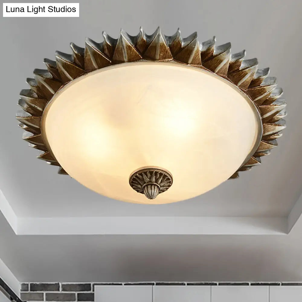 Traditional White Glass Flush Mount Ceiling Light for Dining Room - 1/3 Sunburst Lights, Sizes 9" or 15