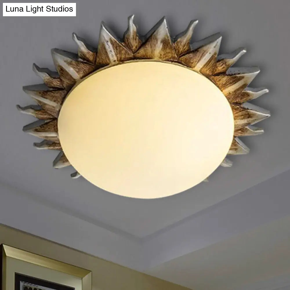 Traditional White Glass Flush Mount Ceiling Light for Dining Room - 1/3 Sunburst Lights, Sizes 9" or 15