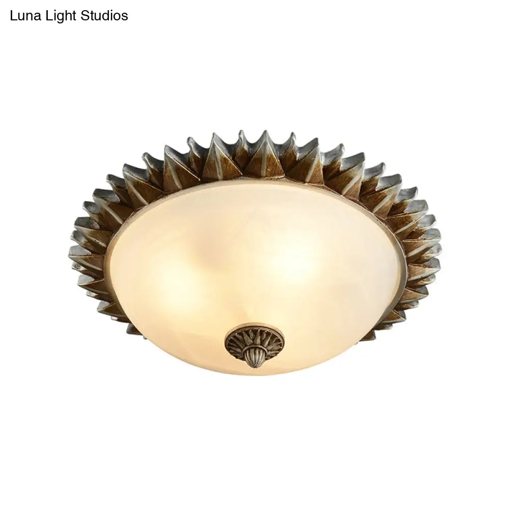 Traditional White Glass Flush Mount Ceiling Light for Dining Room - 1/3 Sunburst Lights, Sizes 9" or 15