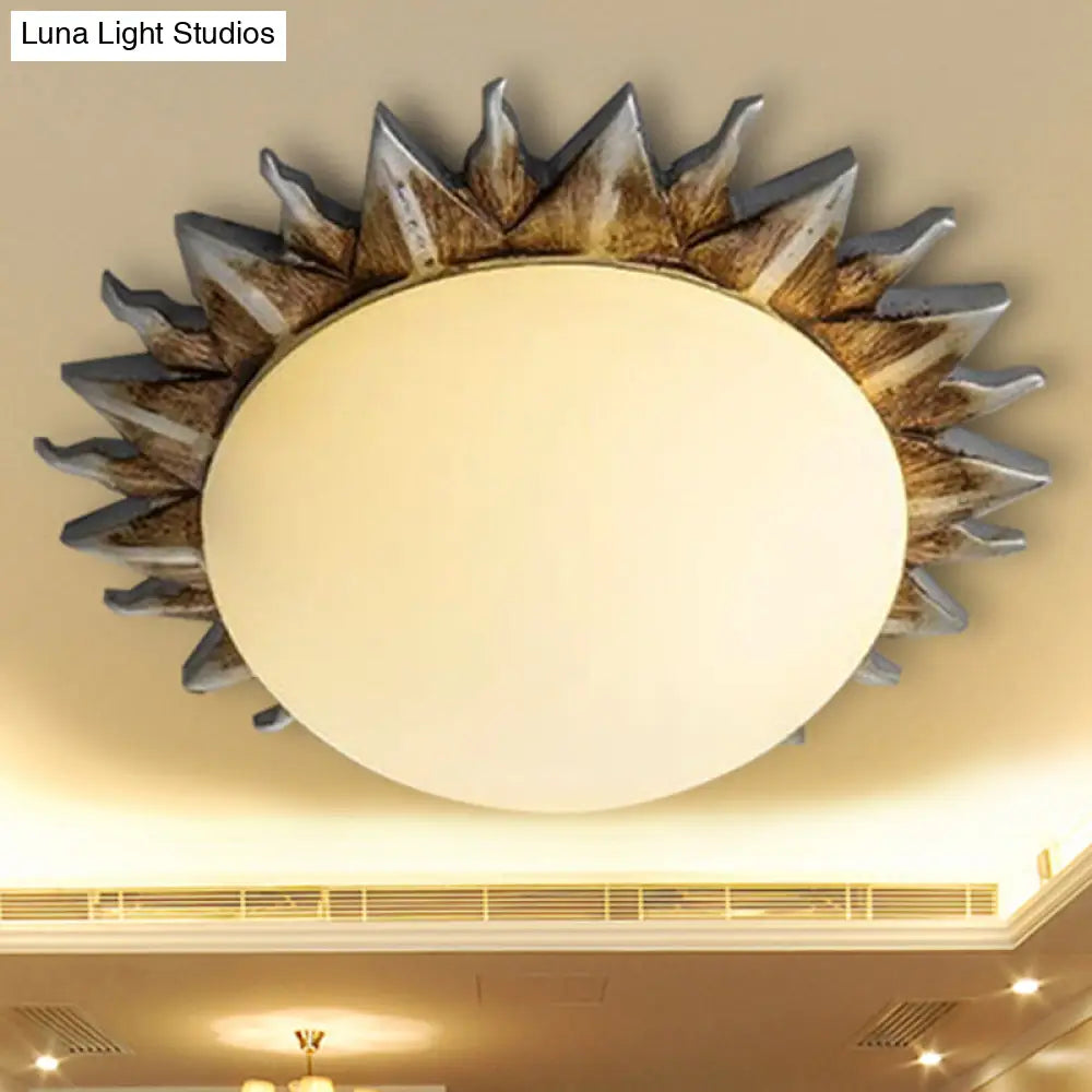 Traditional White Glass Flush Mount Ceiling Light for Dining Room - 1/3 Sunburst Lights, Sizes 9" or 15