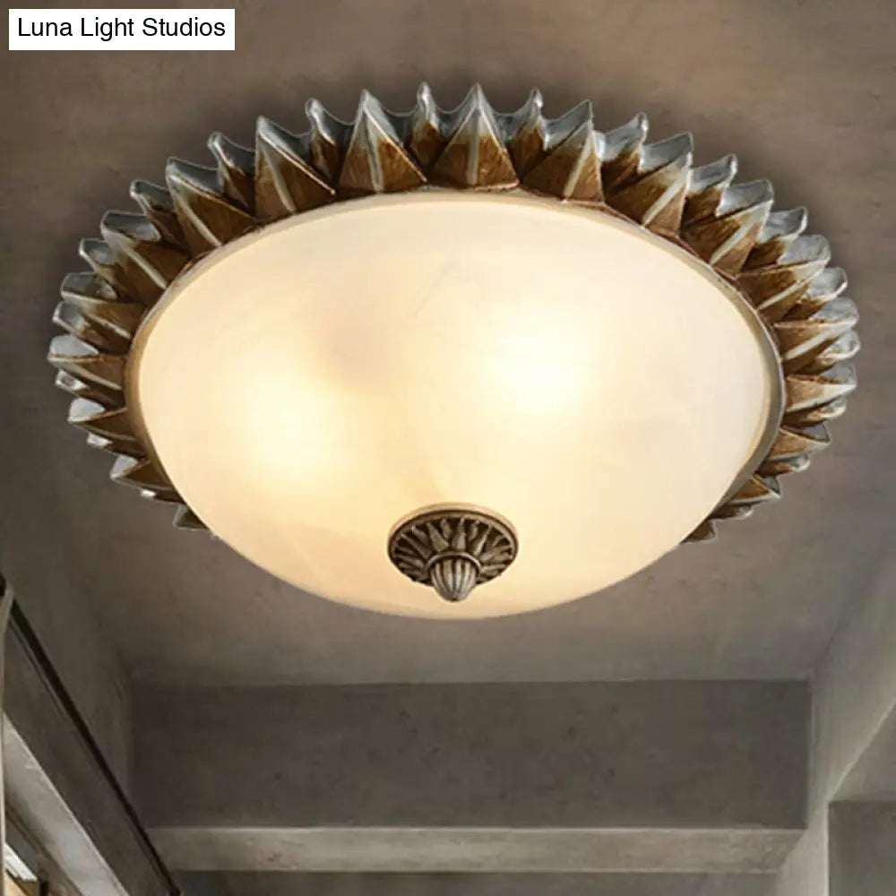 Traditional White Glass Flush Mount Ceiling Light for Dining Room - 1/3 Sunburst Lights, Sizes 9" or 15