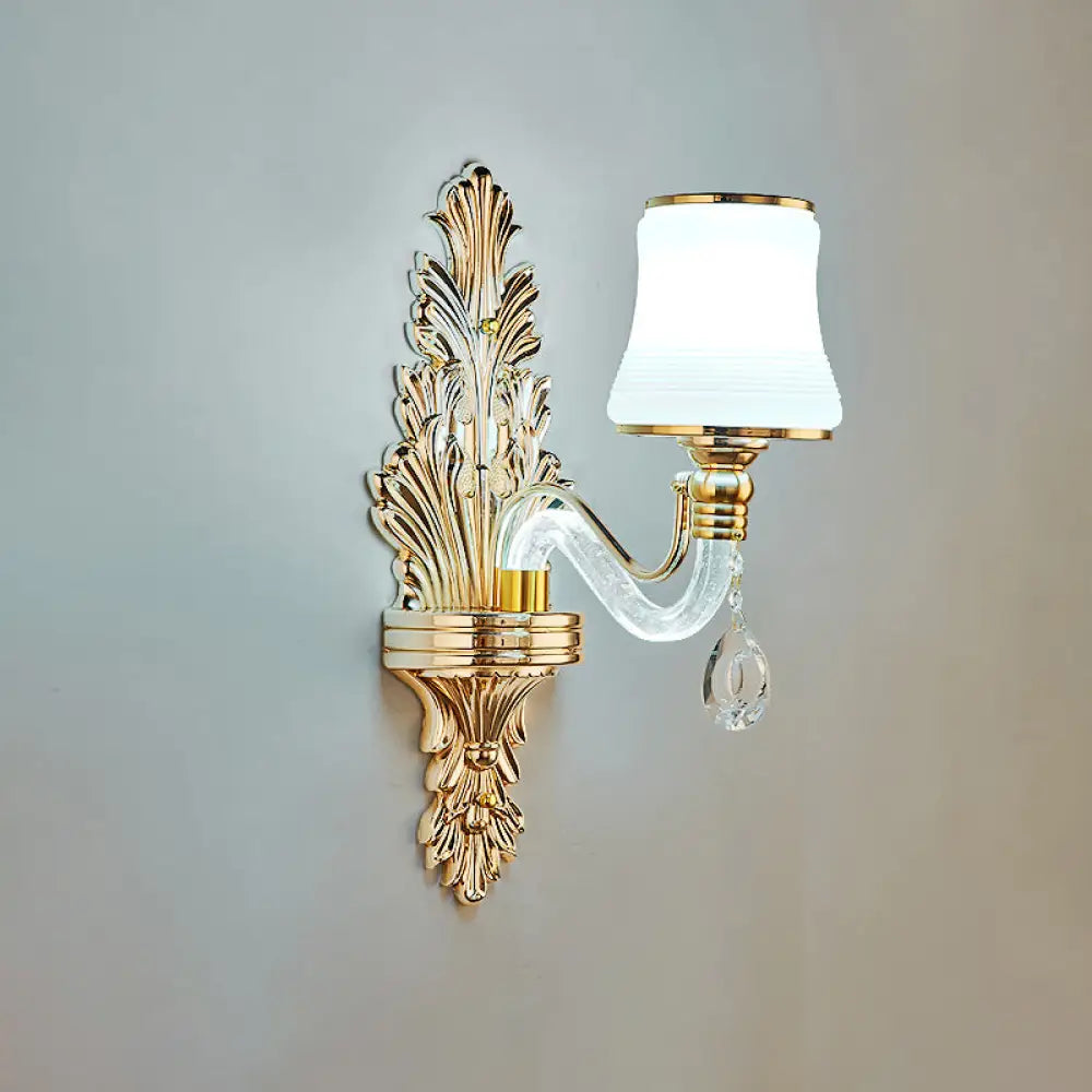 Traditional White Glass Gold Wall Sconce with Illuminated Arm for Living Room Lighting
