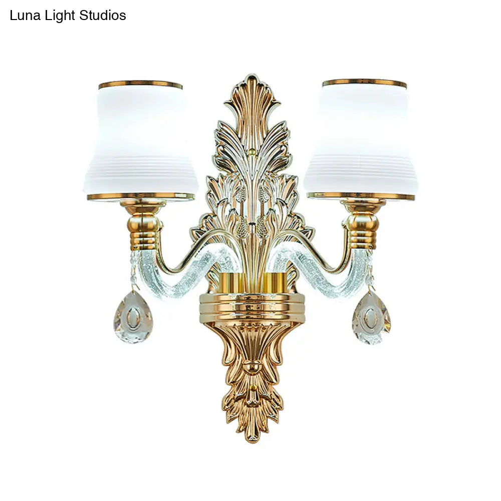 Traditional White Glass Gold Wall Sconce with Illuminated Arm for Living Room Lighting
