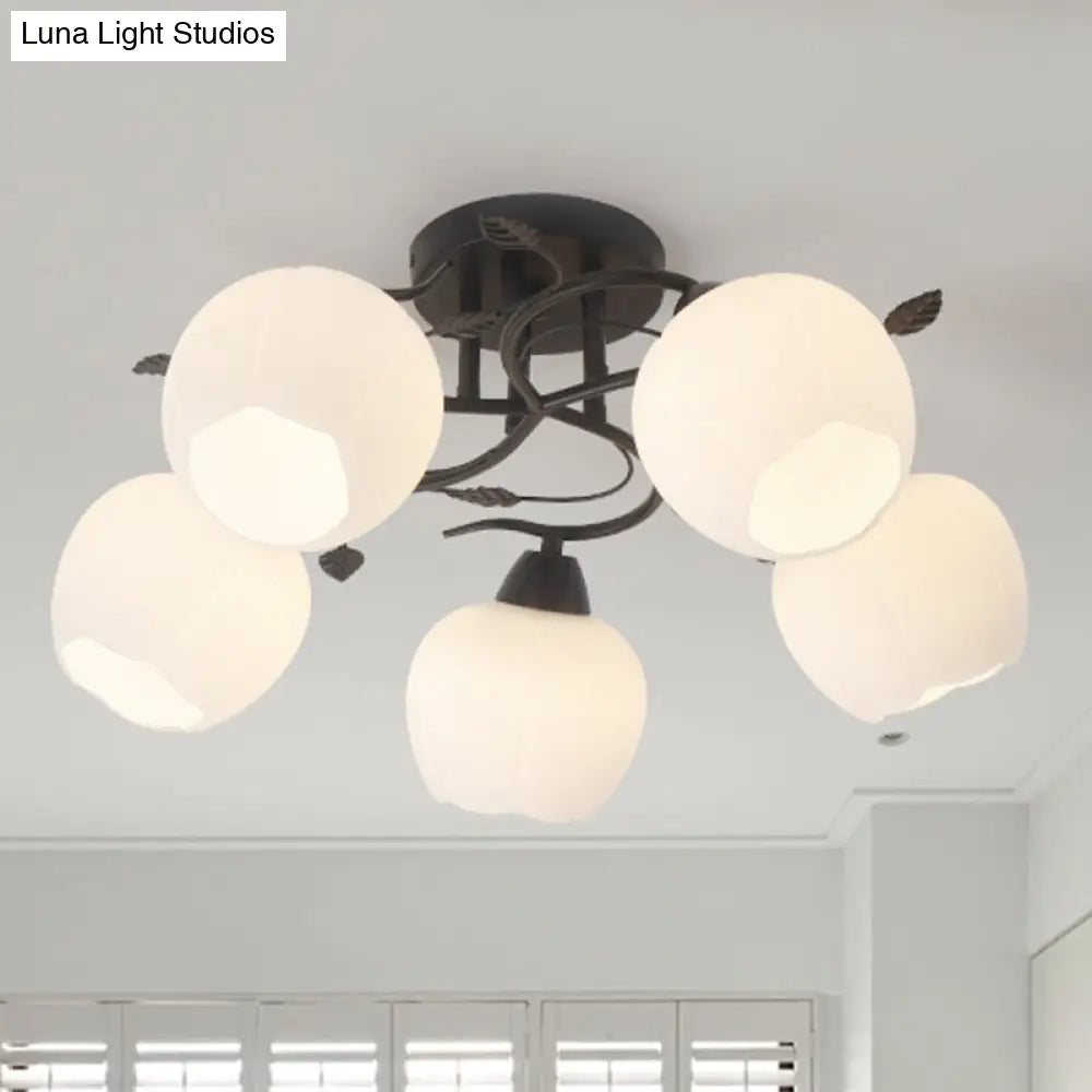 Traditional White Glass Semi Flush Ceiling Light for Living Room - 1 Light Globe Fixture