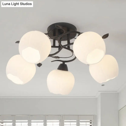 Traditional White Glass Semi Flush Ceiling Light for Living Room - 1 Light Globe Fixture