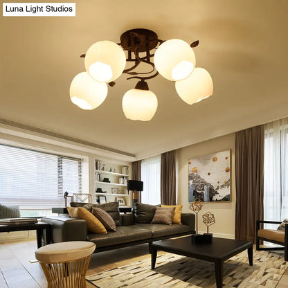 Traditional White Glass Semi Flush Ceiling Light for Living Room - 1 Light Globe Fixture