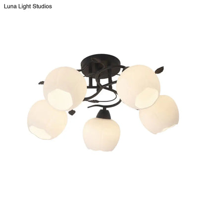 Traditional White Glass Semi Flush Ceiling Light for Living Room - 1 Light Globe Fixture