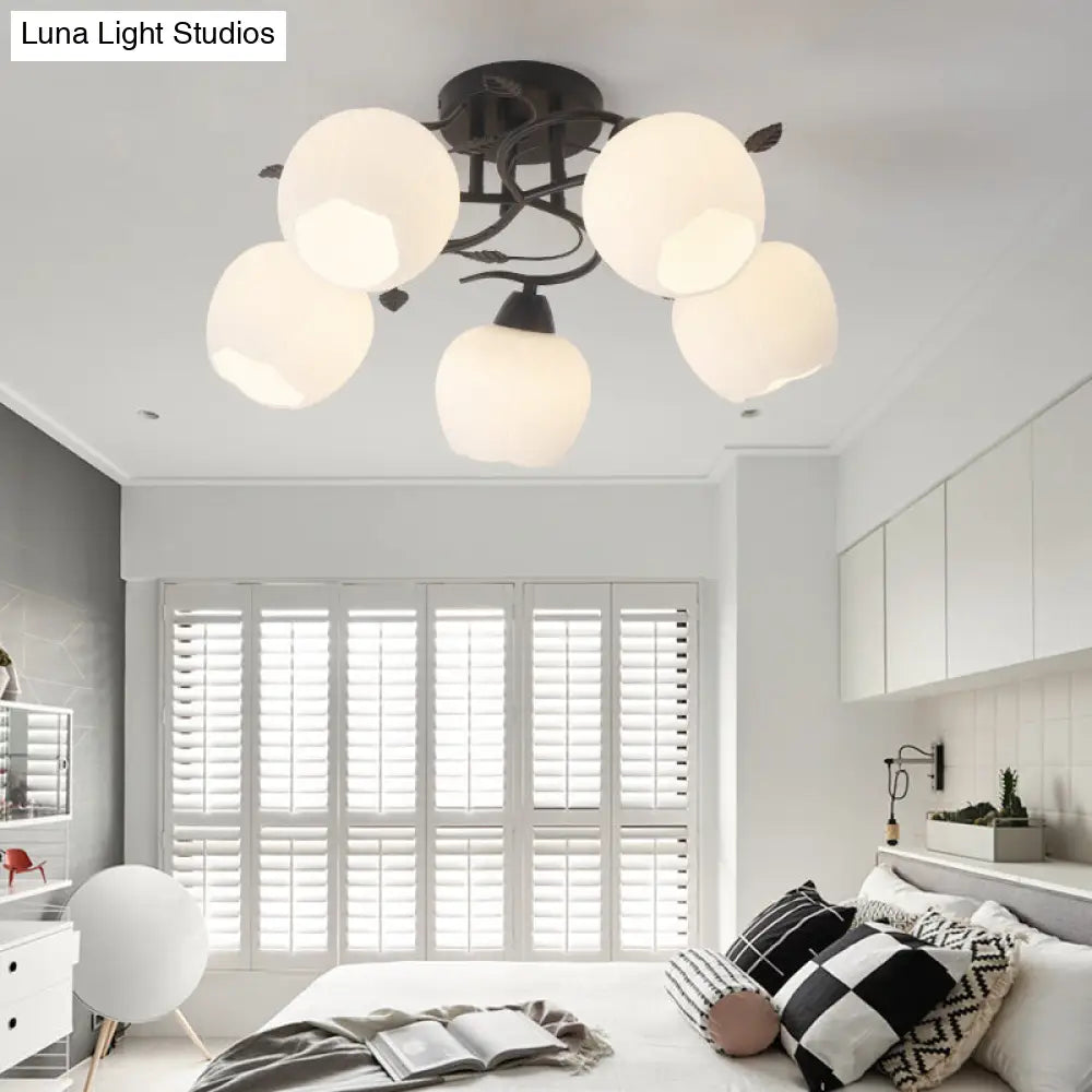 Traditional White Glass Semi Flush Ceiling Light for Living Room - 1 Light Globe Fixture