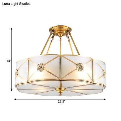 Traditional White Glass Semi-Flush Mount Chandelier - 4/6 Bulb Option, 18"/23.5" Width, Brass Finish