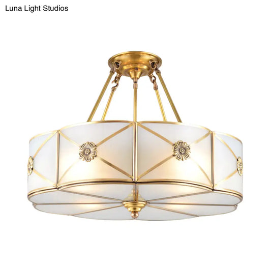 Traditional White Glass Semi-Flush Mount Chandelier - 4/6 Bulb Option, 18"/23.5" Width, Brass Finish