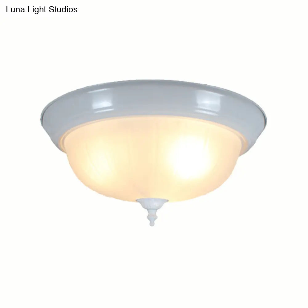 Traditional White Glass Three-Light Flush Mount Ceiling Fixture for Living Room - 13"/15"/19" Wide