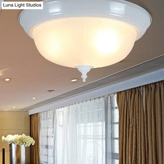 Traditional White Glass Three-Light Flush Mount Ceiling Fixture for Living Room - 13"/15"/19" Wide