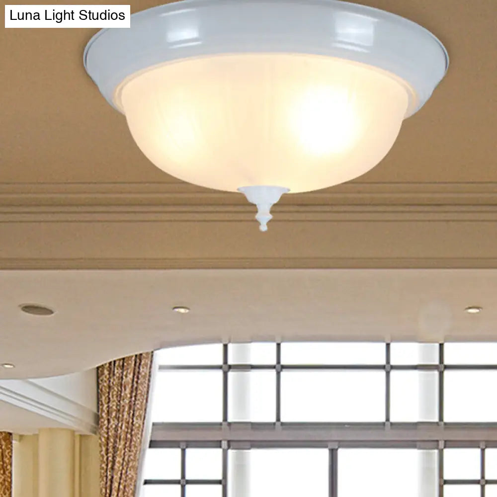 Traditional White Glass Three-Light Flush Mount Ceiling Fixture for Living Room - 13"/15"/19" Wide