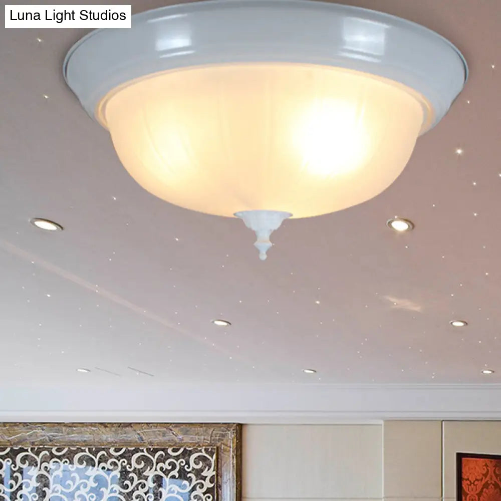 Traditional White Glass Three-Light Flush Mount Ceiling Fixture for Living Room - 13"/15"/19" Wide