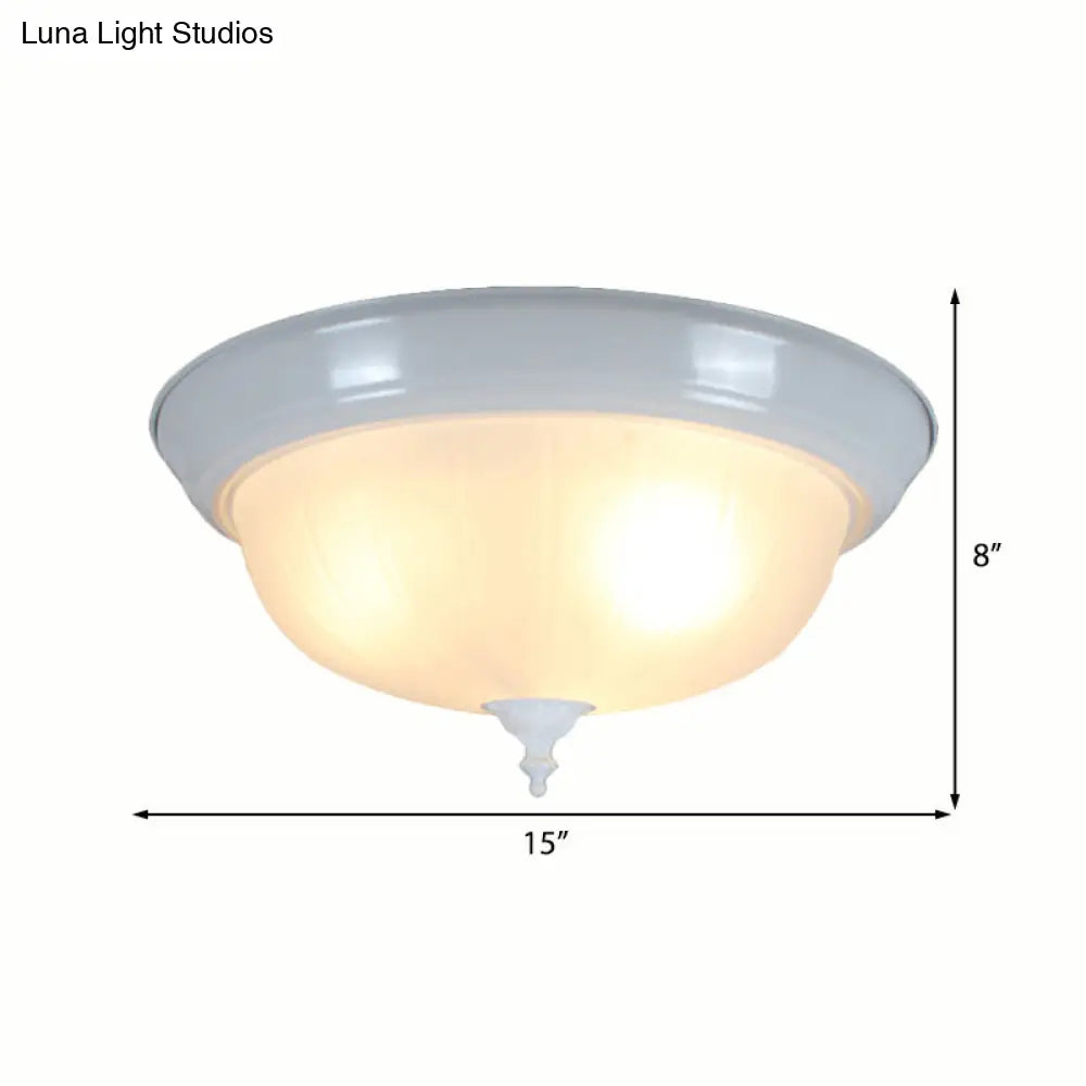Traditional White Glass Three-Light Flush Mount Ceiling Fixture for Living Room - 13"/15"/19" Wide
