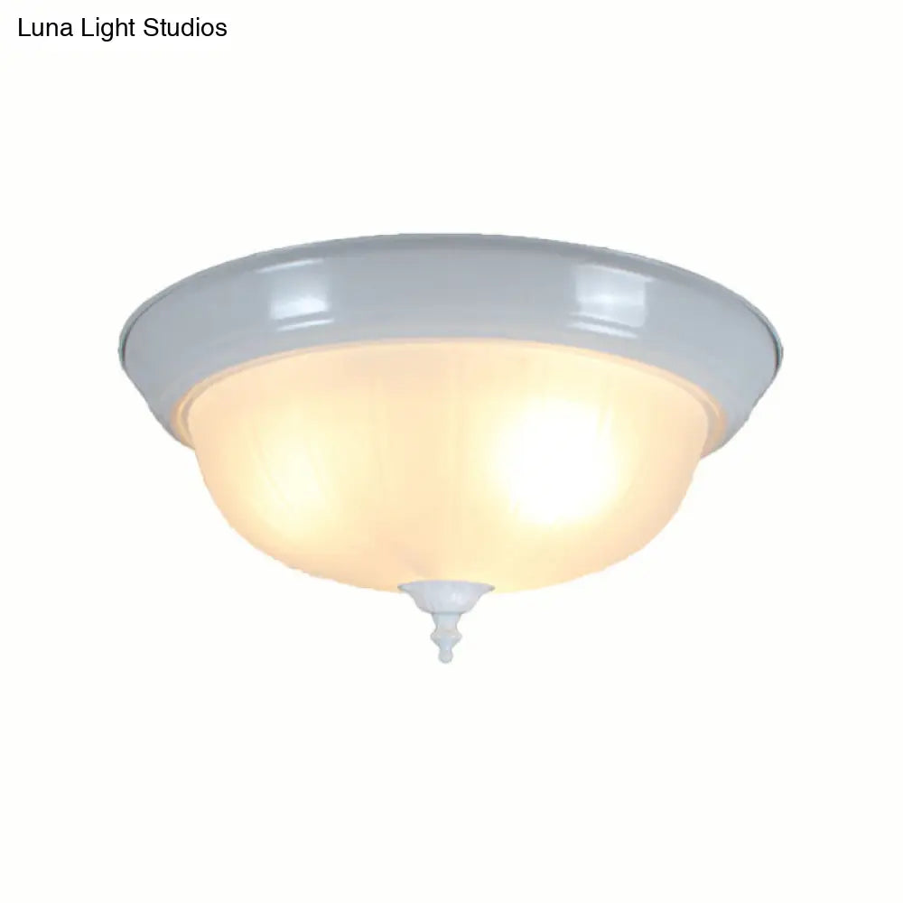 Traditional White Glass Three-Light Flush Mount Ceiling Fixture for Living Room - 13"/15"/19" Wide