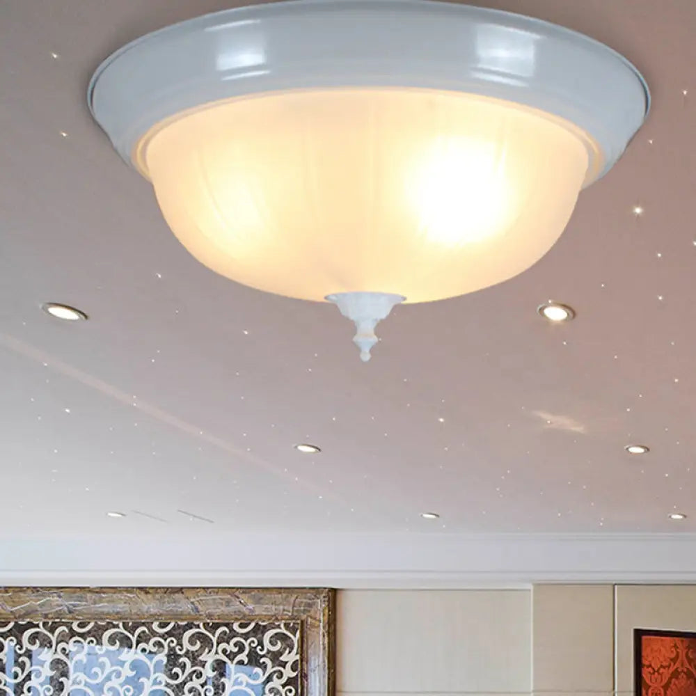 Traditional White Glass Three-Light Flush Mount Ceiling Fixture for Living Room - 13"/15"/19" Wide