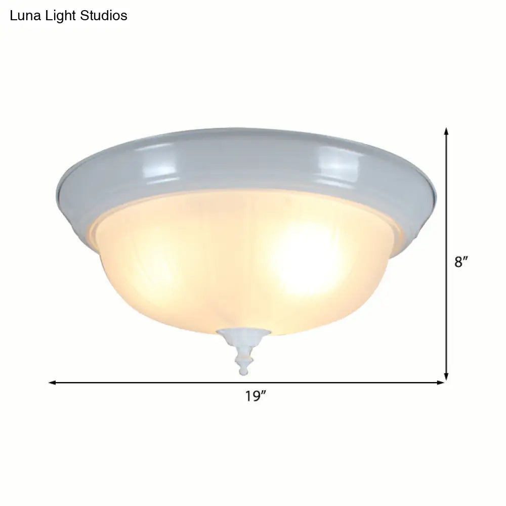 Traditional White Glass Three-Light Flush Mount Ceiling Fixture for Living Room - 13"/15"/19" Wide