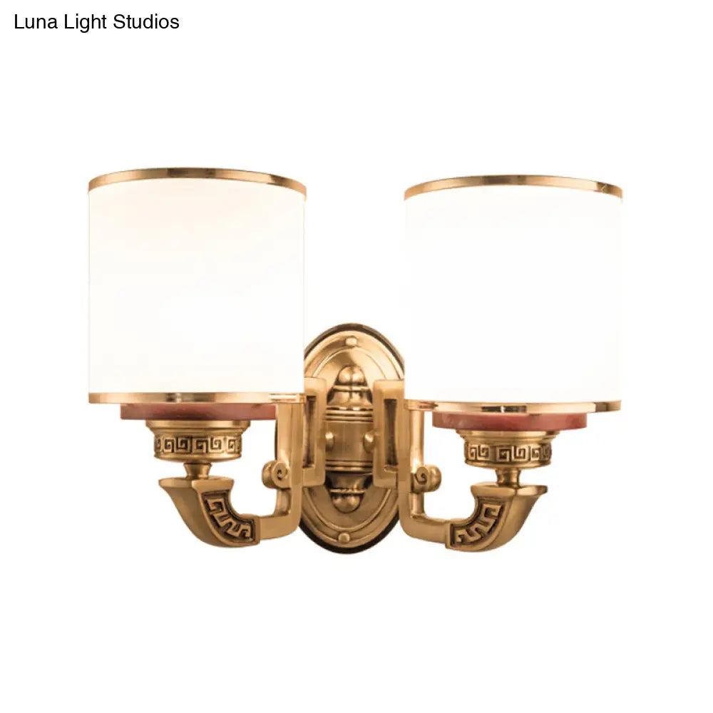 Traditional White Glass Wall Mount Sconce Lamp with Brass Finish