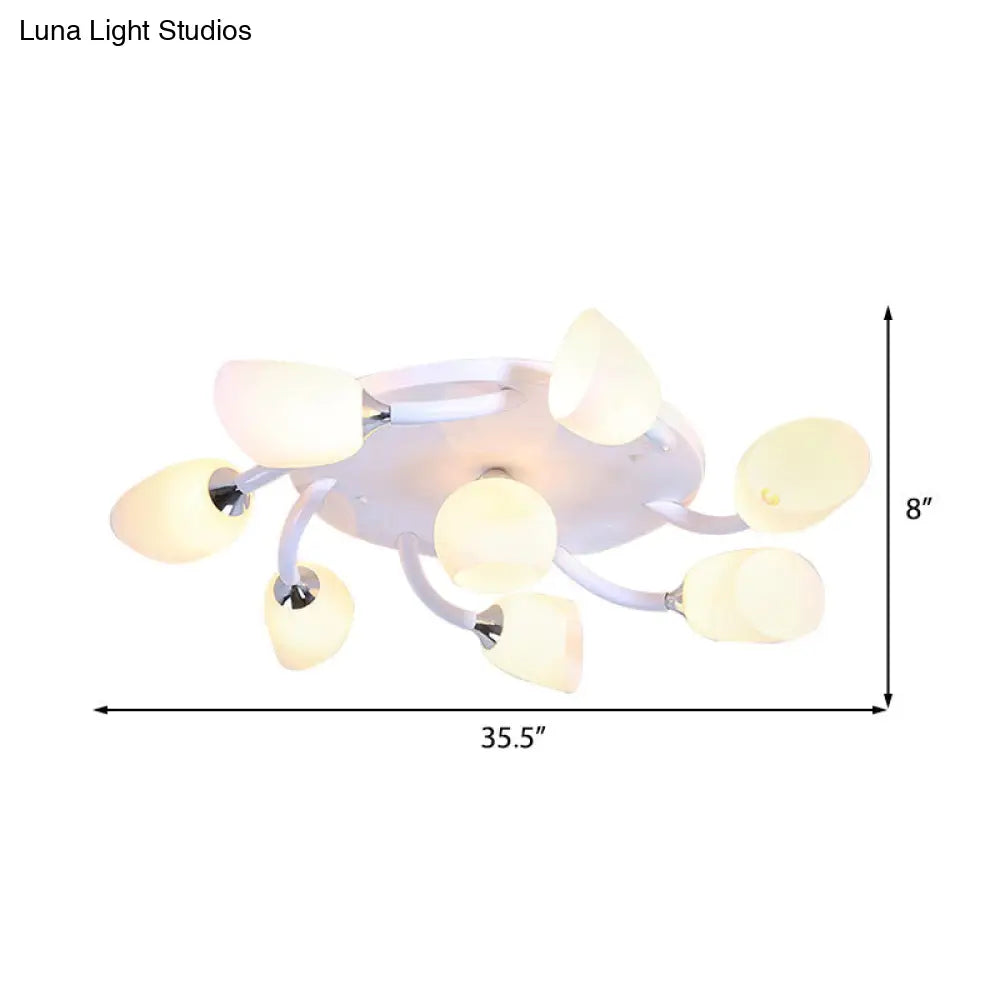 Traditional White Oval Semi Flush Light with Frosted Glass for Living Room - 4/6/8 Lights