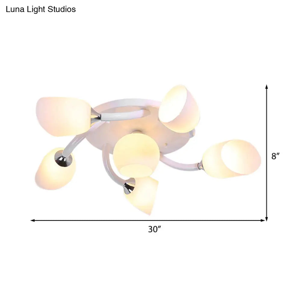 Traditional White Oval Semi Flush Light with Frosted Glass for Living Room - 4/6/8 Lights