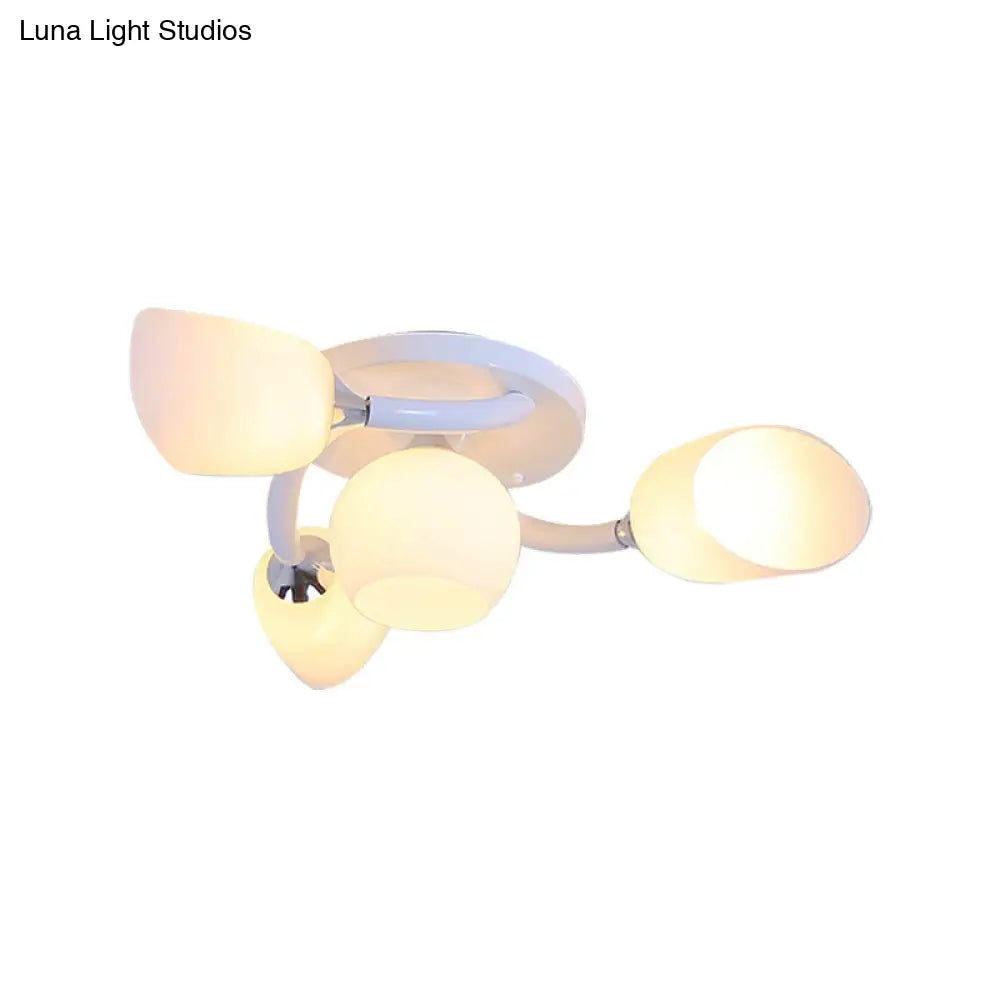 Traditional White Oval Semi Flush Light with Frosted Glass for Living Room - 4/6/8 Lights