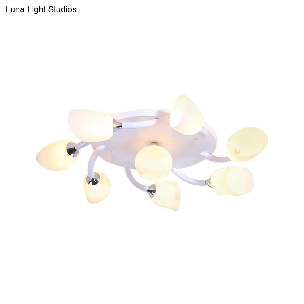 Traditional White Oval Semi Flush Light with Frosted Glass for Living Room - 4/6/8 Lights