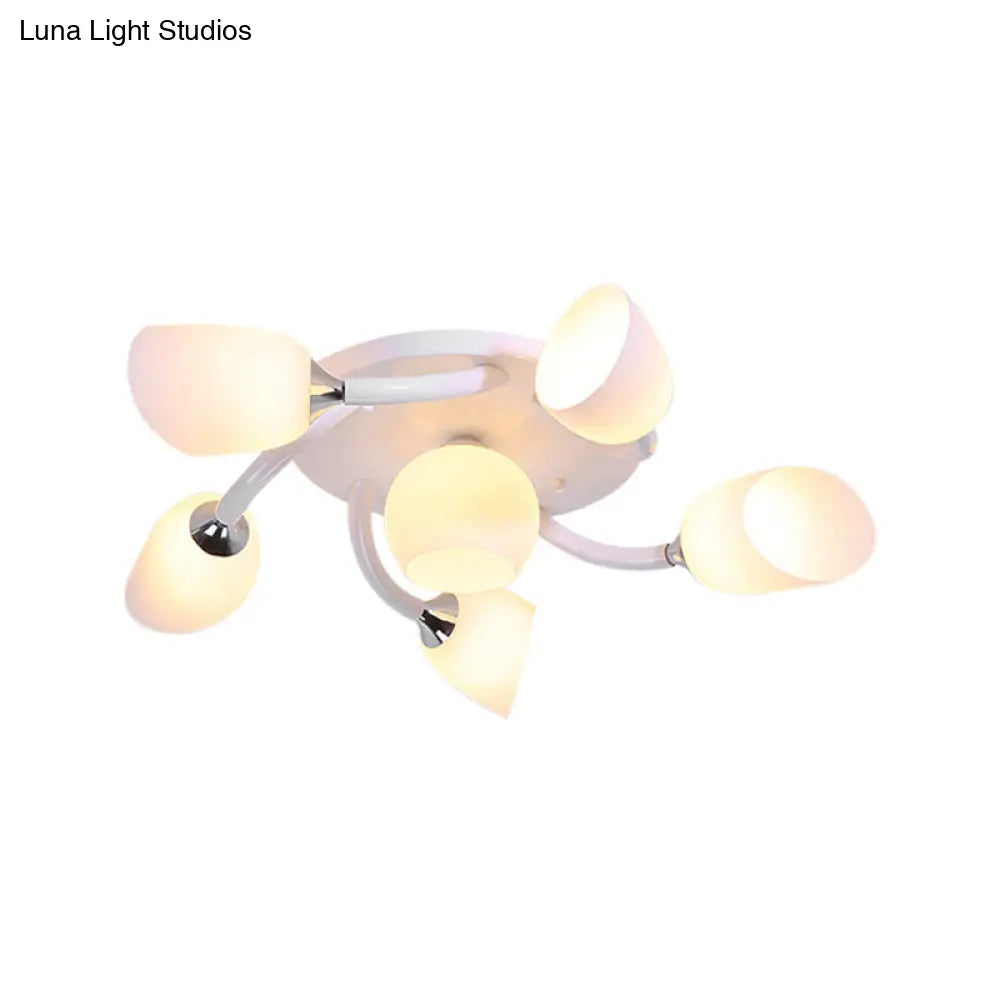 Traditional White Oval Semi Flush Light with Frosted Glass for Living Room - 4/6/8 Lights