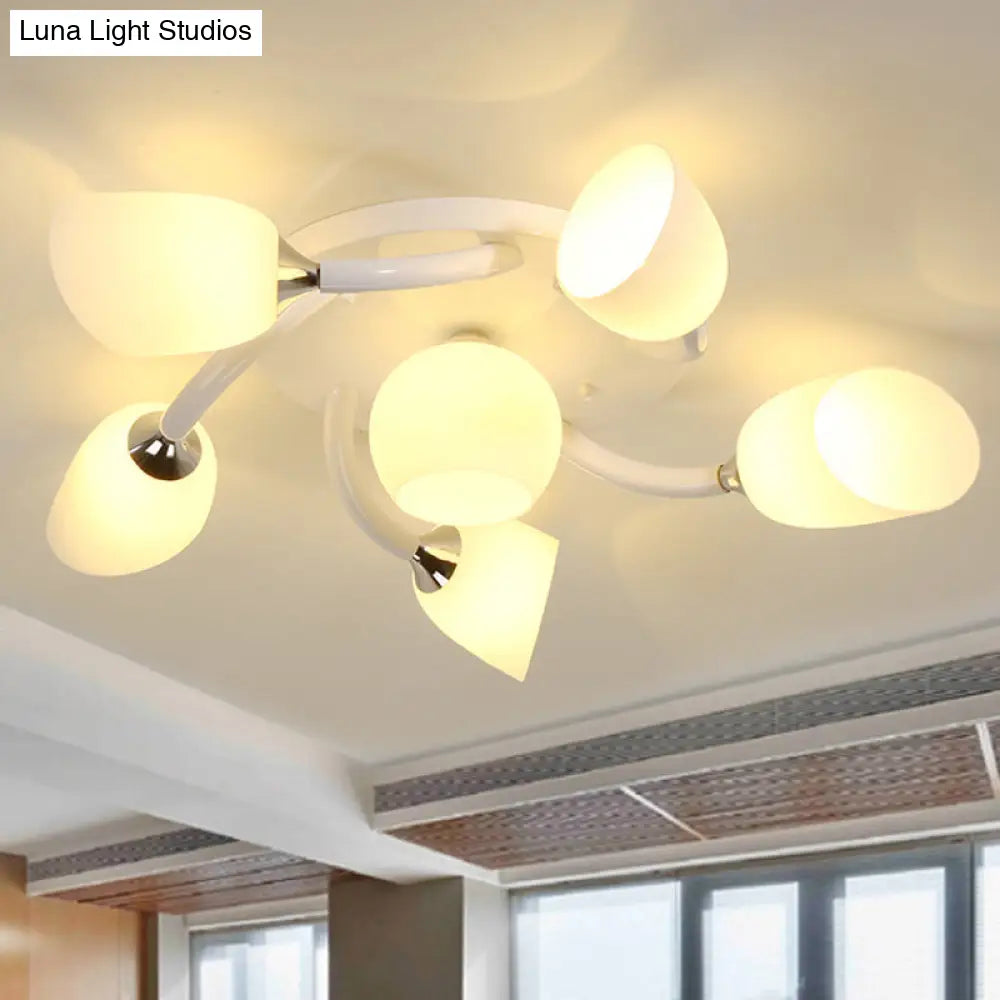 Traditional White Oval Semi Flush Light with Frosted Glass for Living Room - 4/6/8 Lights